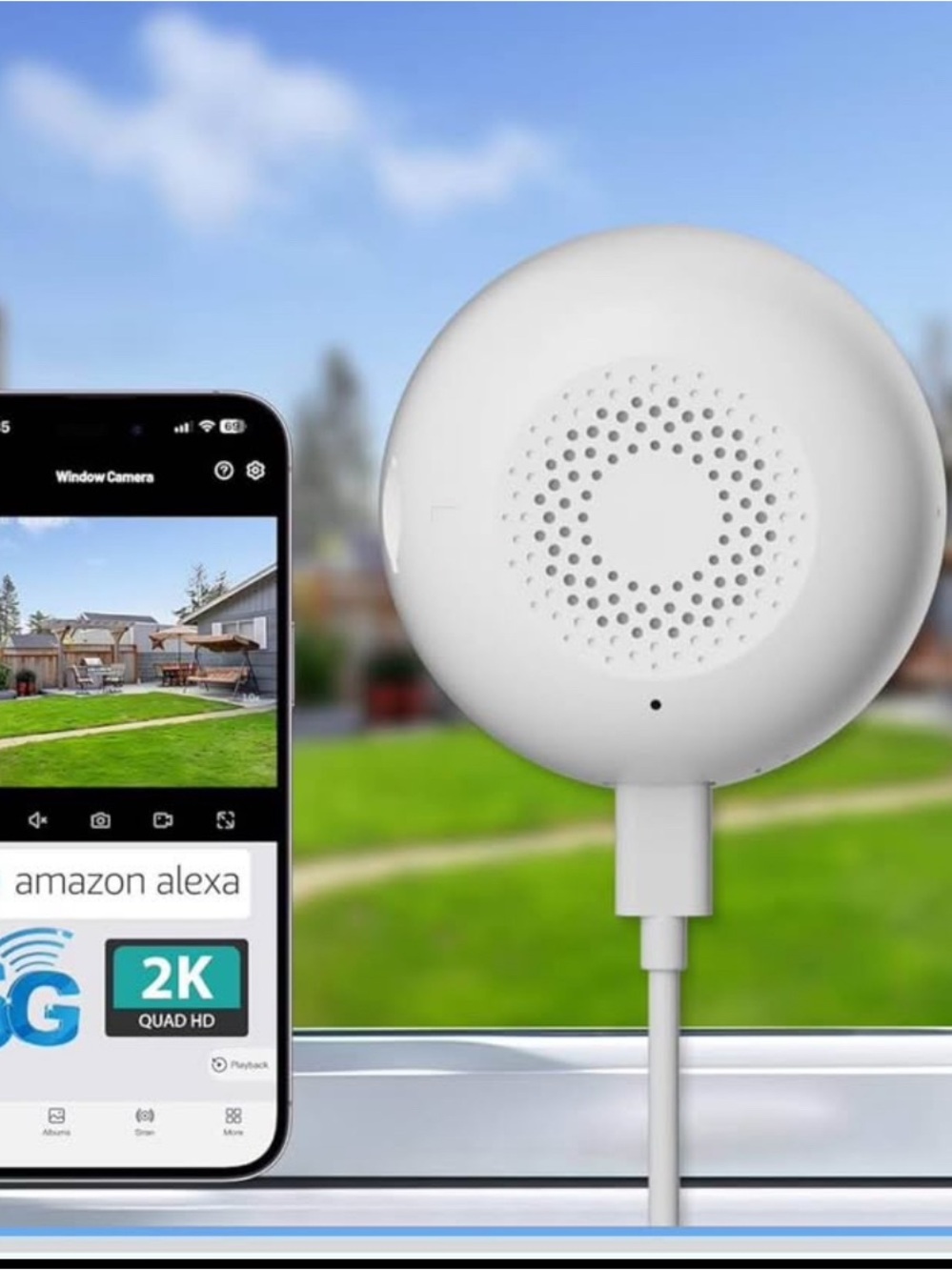 Window Mount Sticker Kit with Round White Smart Camera